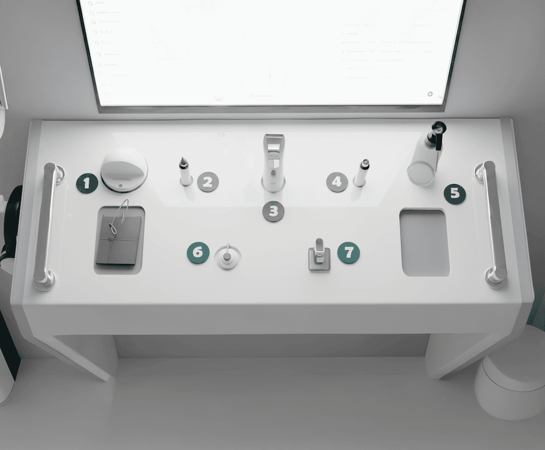 Plateau technique Doctoline avec les six dispositifs médicaux